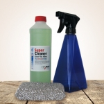 Harell-pflege-reinigung-universalreiniger-bio-cleaner-blau-schleifschwamm-spruehflasche-500ml